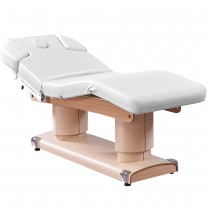 033838H Massageliege Weiß / hell Holz mit 4 Motoren & Heizung