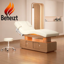 LED Massageliege Behandlungsliege  weiß/hellholz mit Heizung & Memoryfunktion L03051H