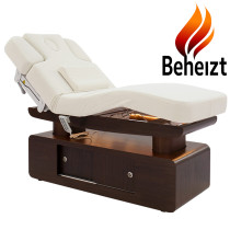 LED Massageliege Behandlungsliege  weiß/hellholz mit Heizung & Memoryfunktion L05051H