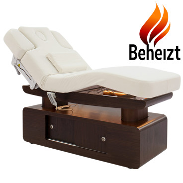 LED Massageliege Behandlungsliege  weiß/hellholz mit Heizung & Memoryfunktion L05051H